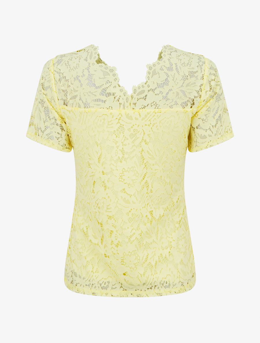 Top en dentelle à manches courtes - Jaune - 2