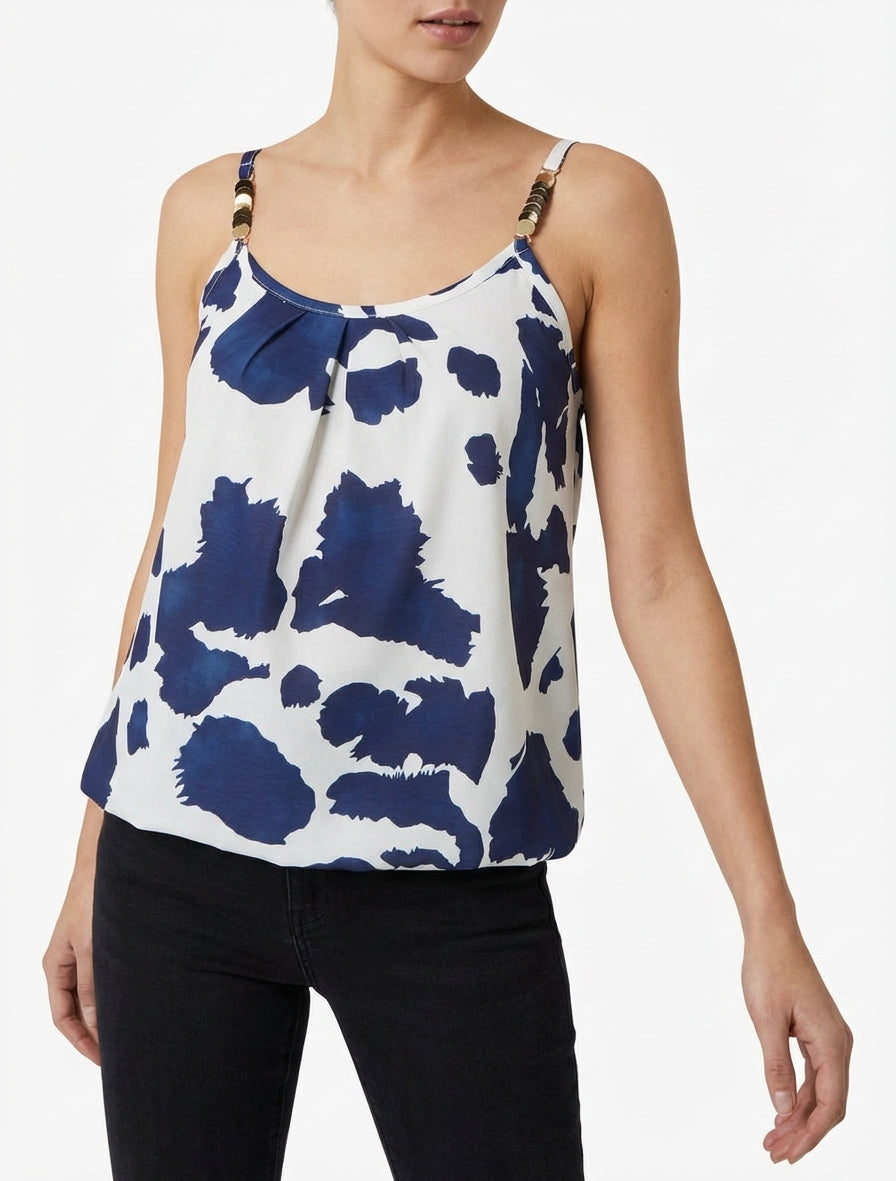 Top estampado de vaca con tirantes metalizados - Marine