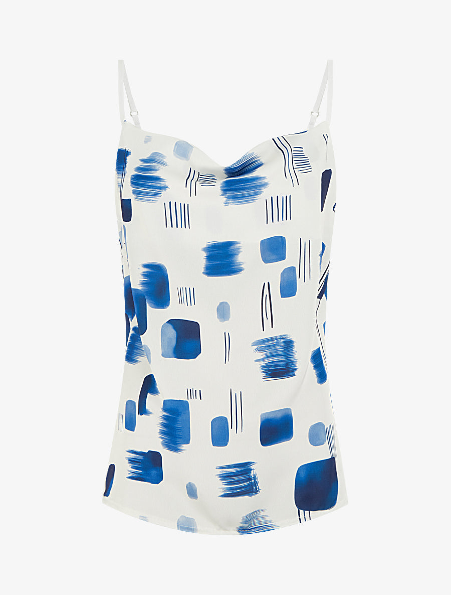 Caraco effet satiné à imprimé stylisé - Marine - 1