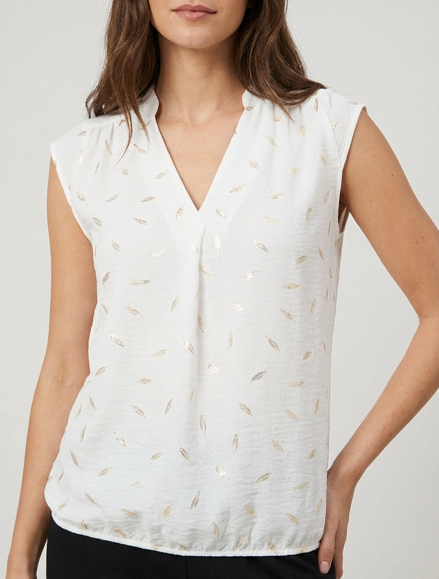 Top elástico con estampado de plumas irisadas - Blanco