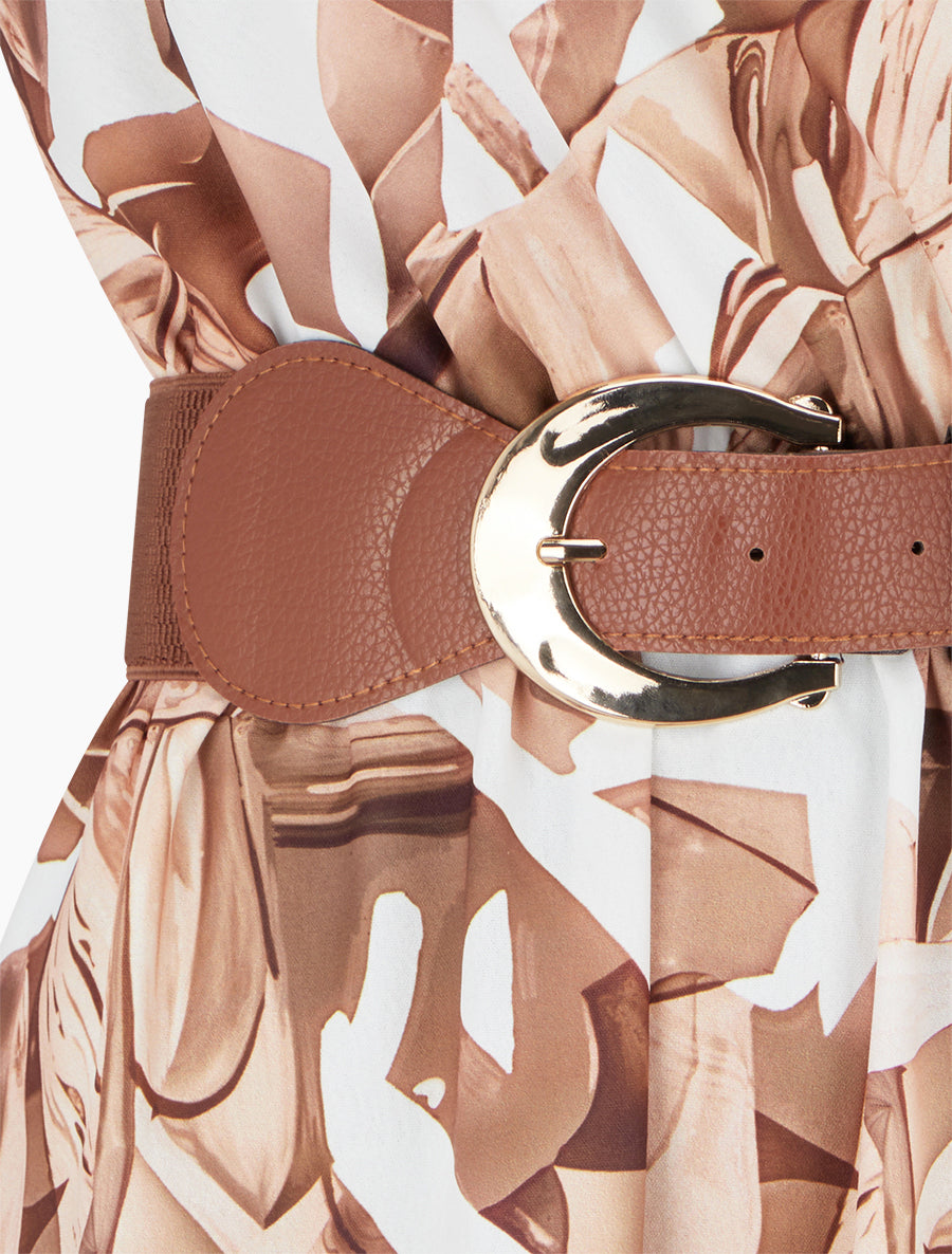 Robe sans manches imprimé fantaisie - Camel - 3