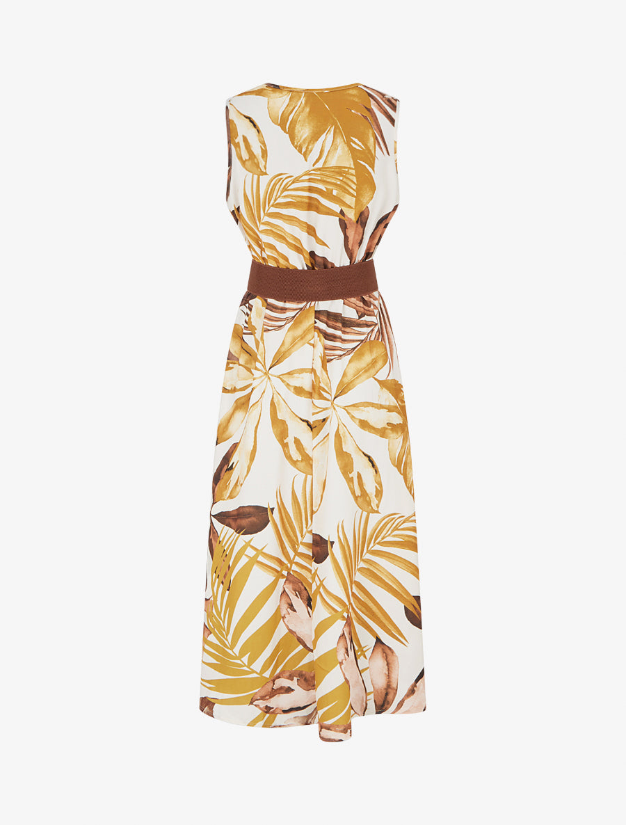 Robe sans manches imprimé feuillage - Jaune moutarde - 2