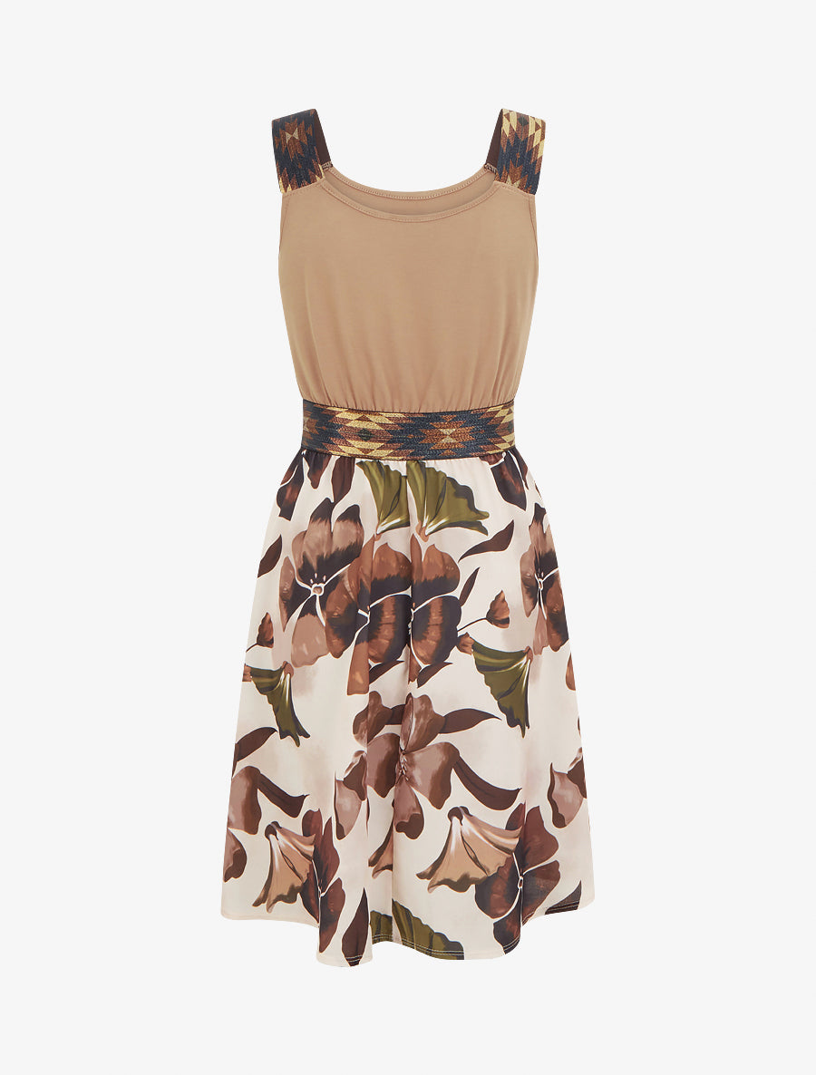 Robe imprimé floral à taille élastiquée fantaisie - Camel - 2