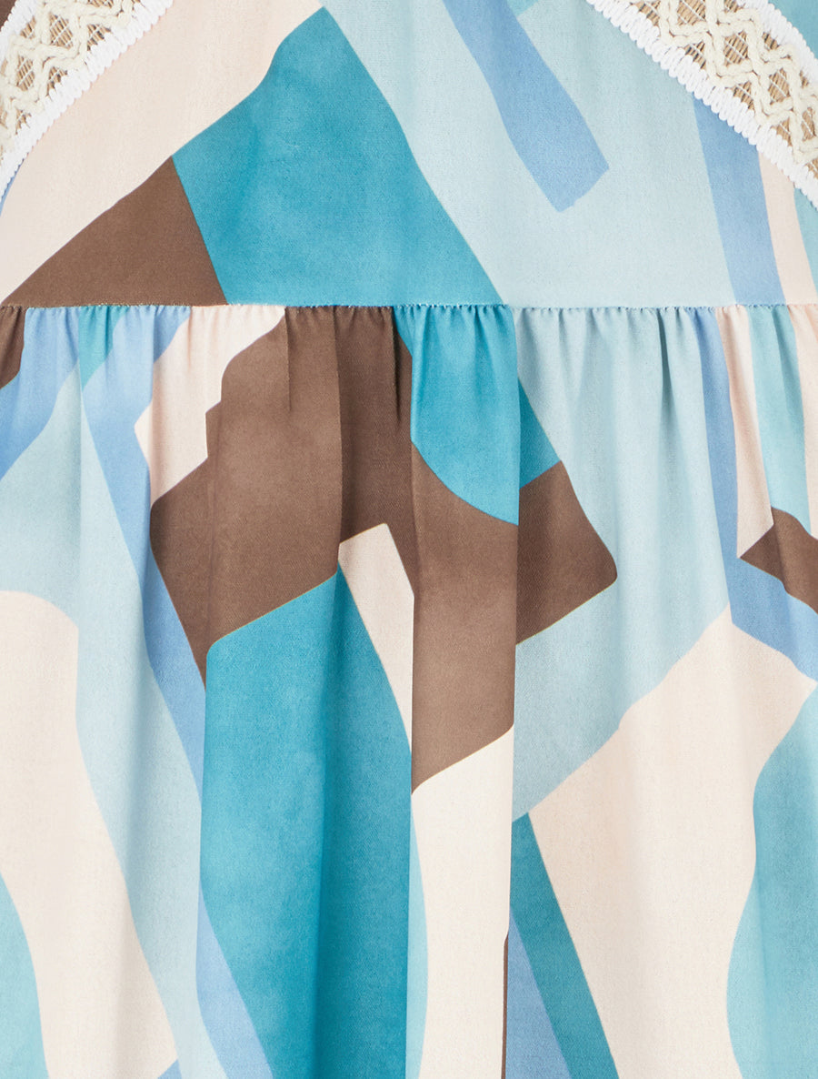 Robe imprimé graphique à empiècement broderie - Vert d&