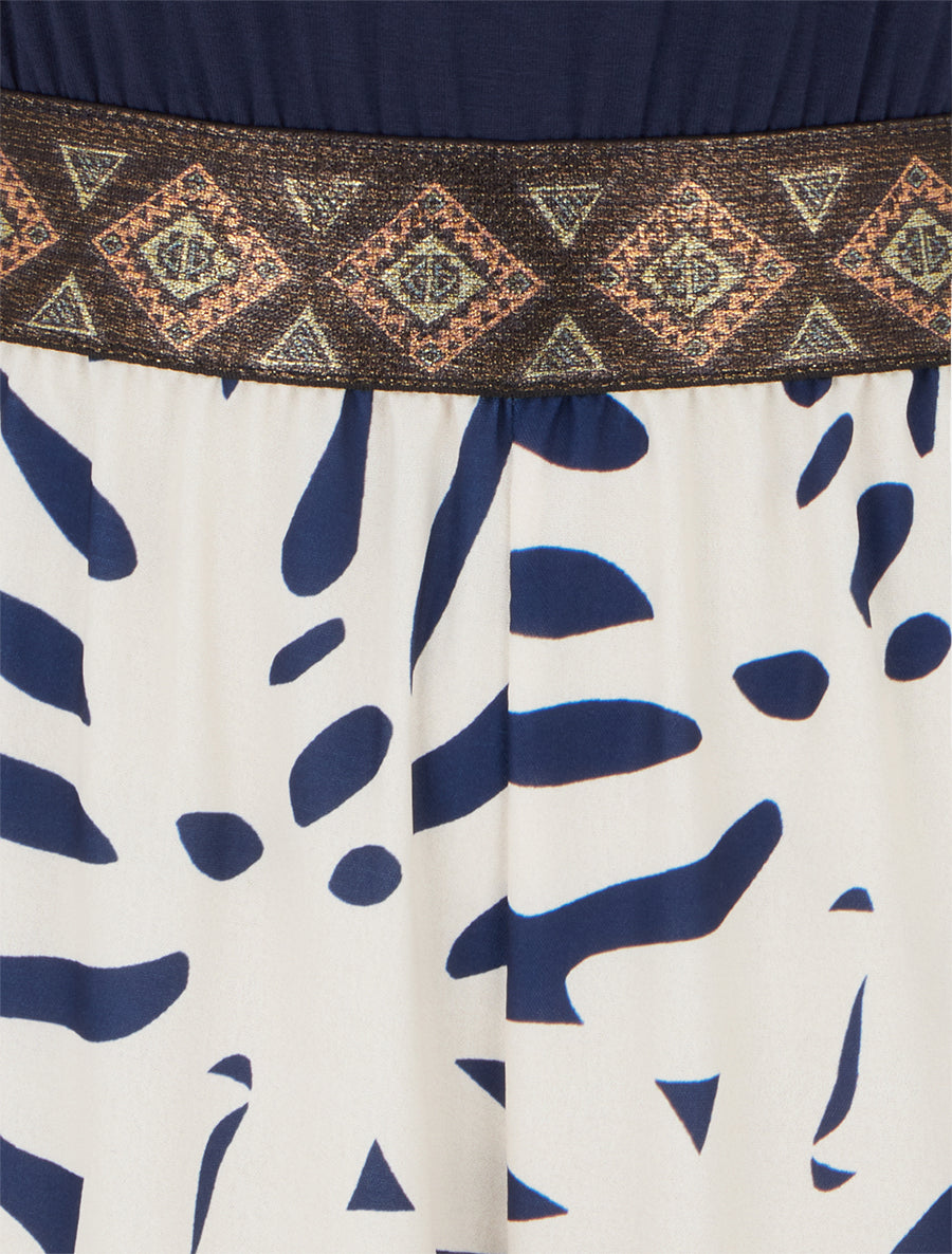 Combinaison imprimé feuilles à bretelles irisées - Marine - 3