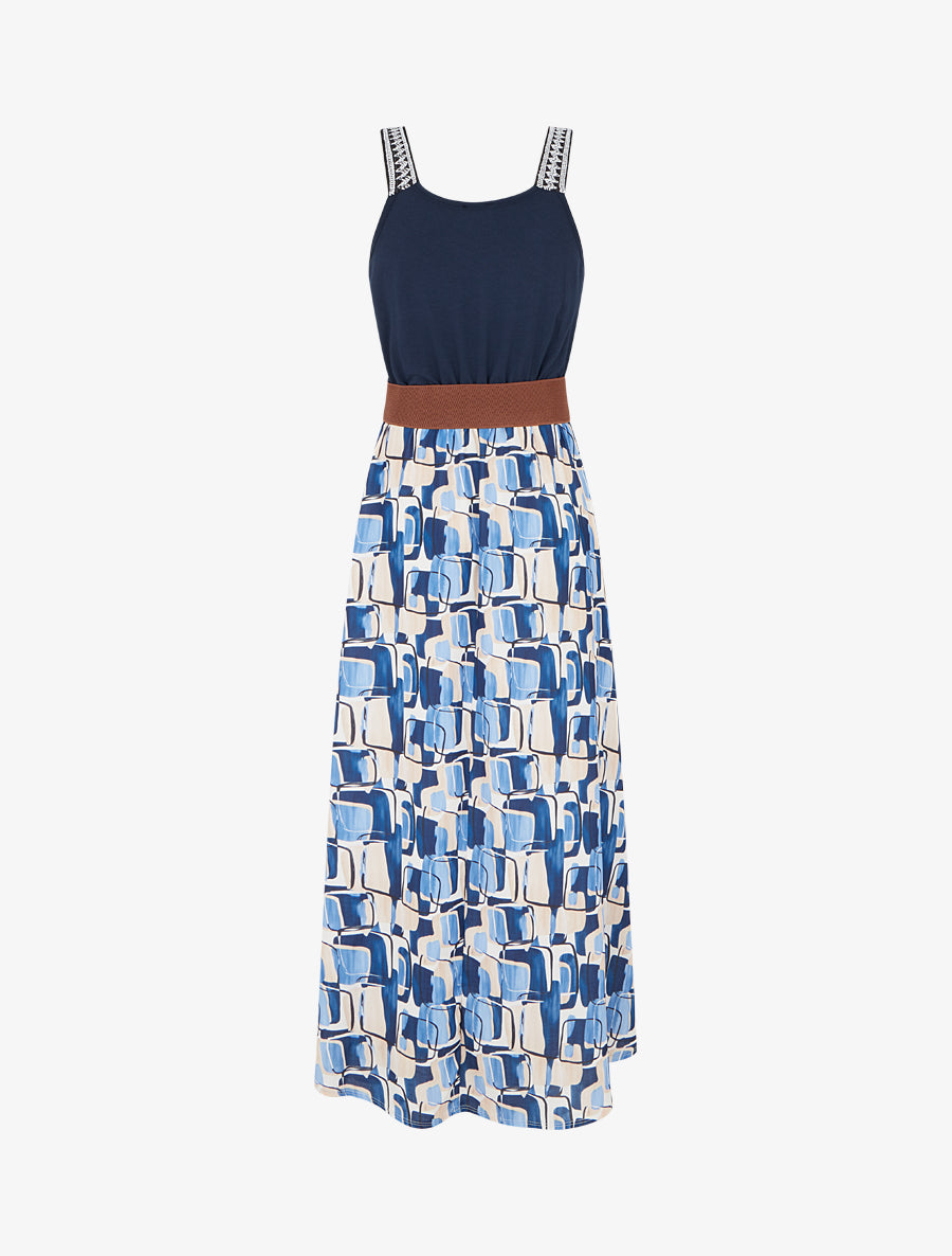 Robe longue imprimé graphique - Marine - 2