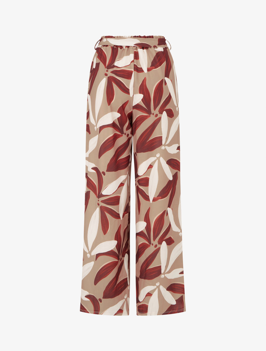 Pantalon élastiqué à imprimé floral - Camel - 2