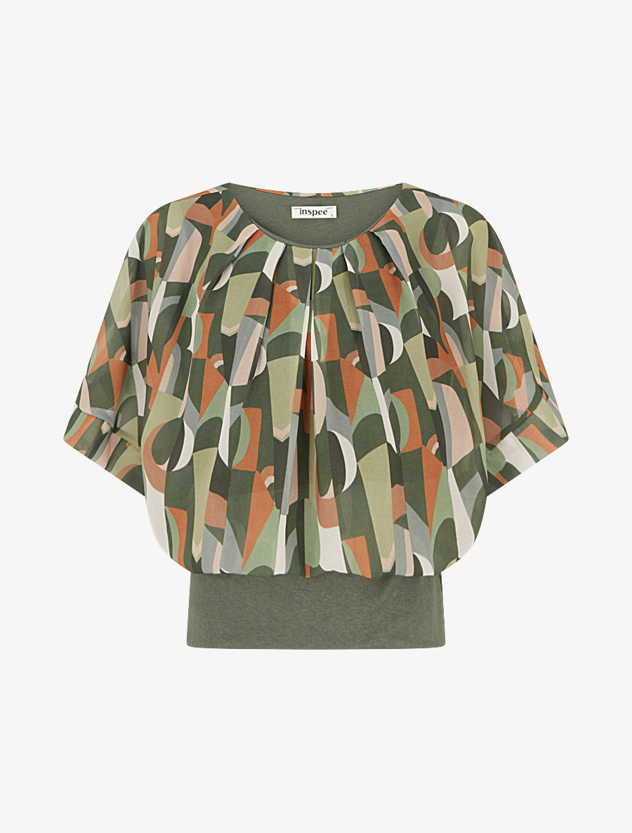 Top imprimé fantaisie à manches courtes - Kaki - 1