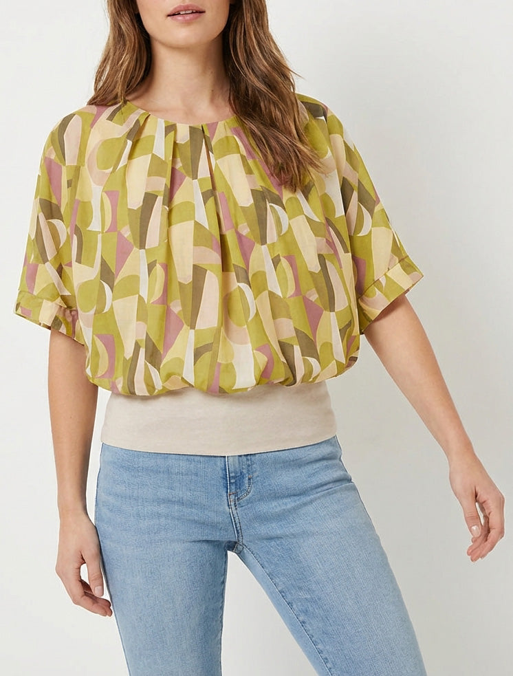 Top estampado de fantasía con mangas cortas - Verde oliva