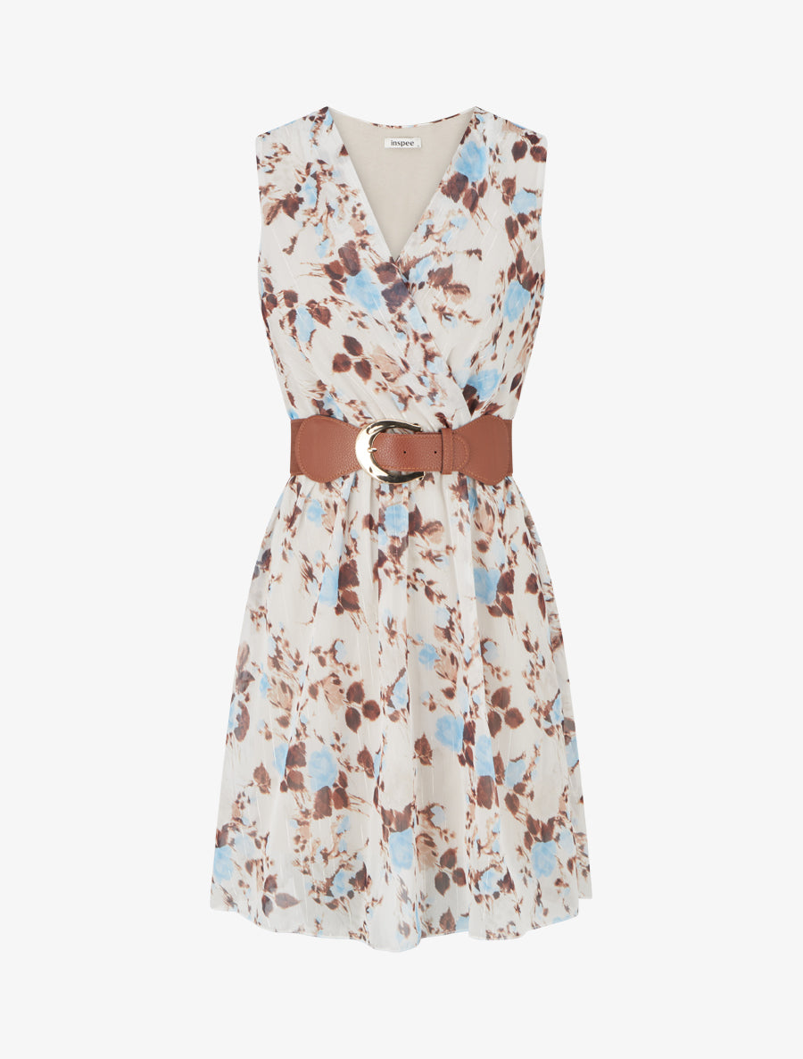 Robe imprimé fleuri à rayures irisés - Bleu ciel - 1