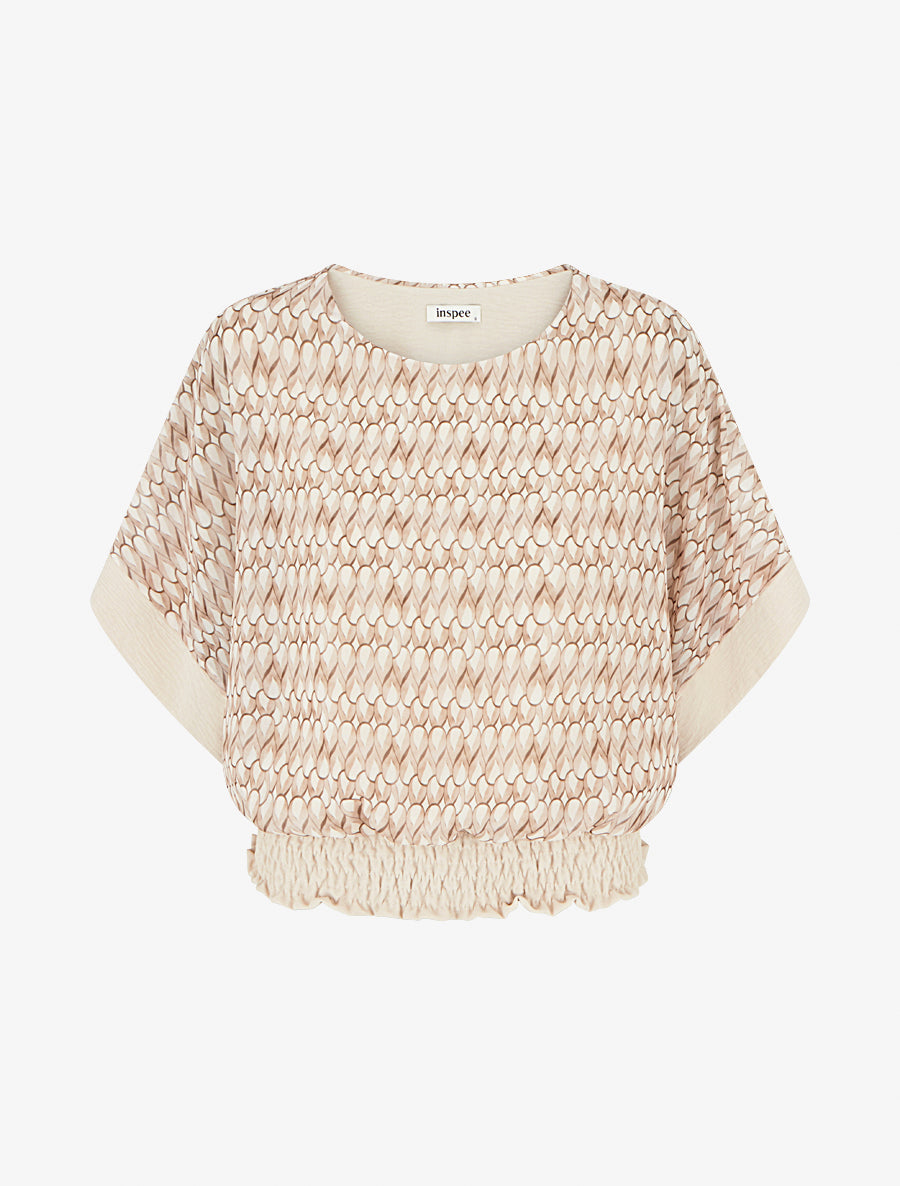Top imprimé fantaisie à manches chauves-souris - Beige - 1