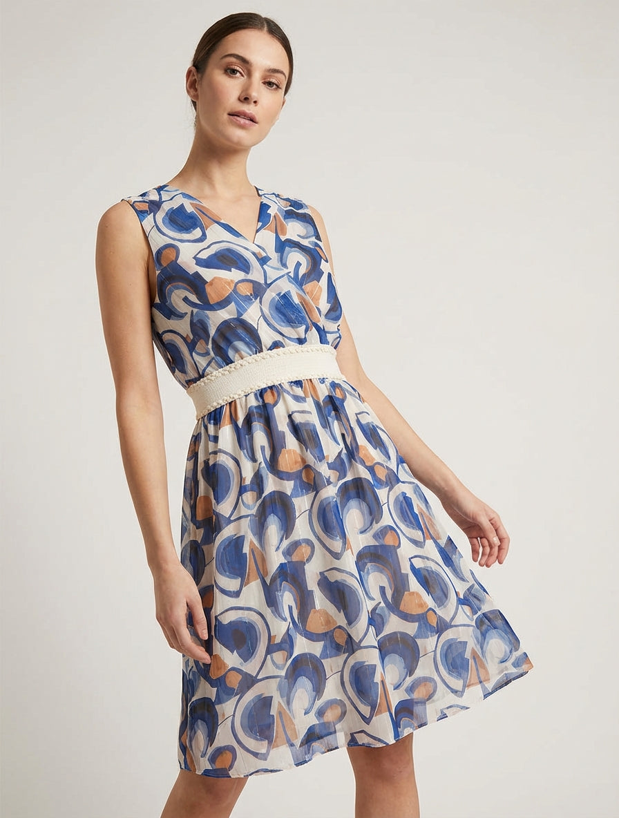 Vestido skater sin mangas con estampado gráfico - Marine