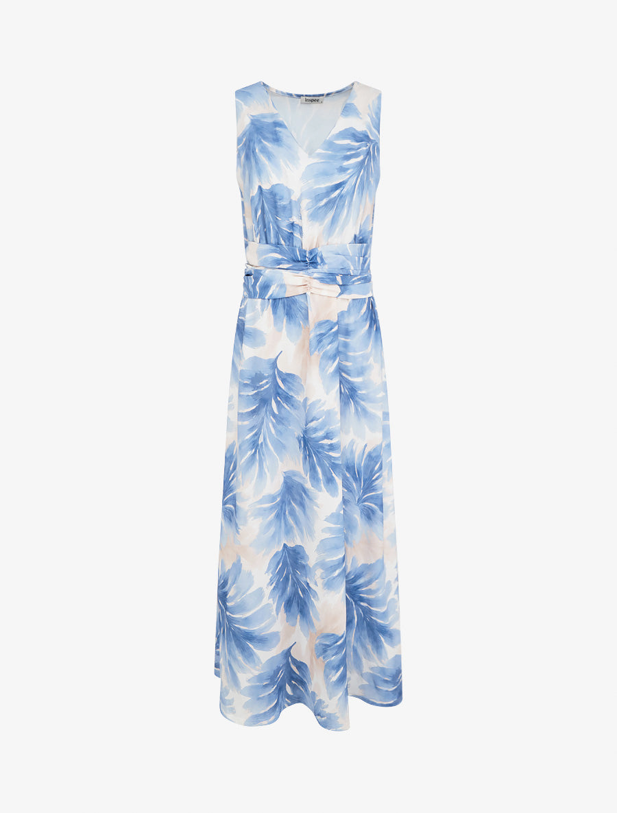 Robe imprimé feuillage à taille élastiquée - Bleu ciel - 1