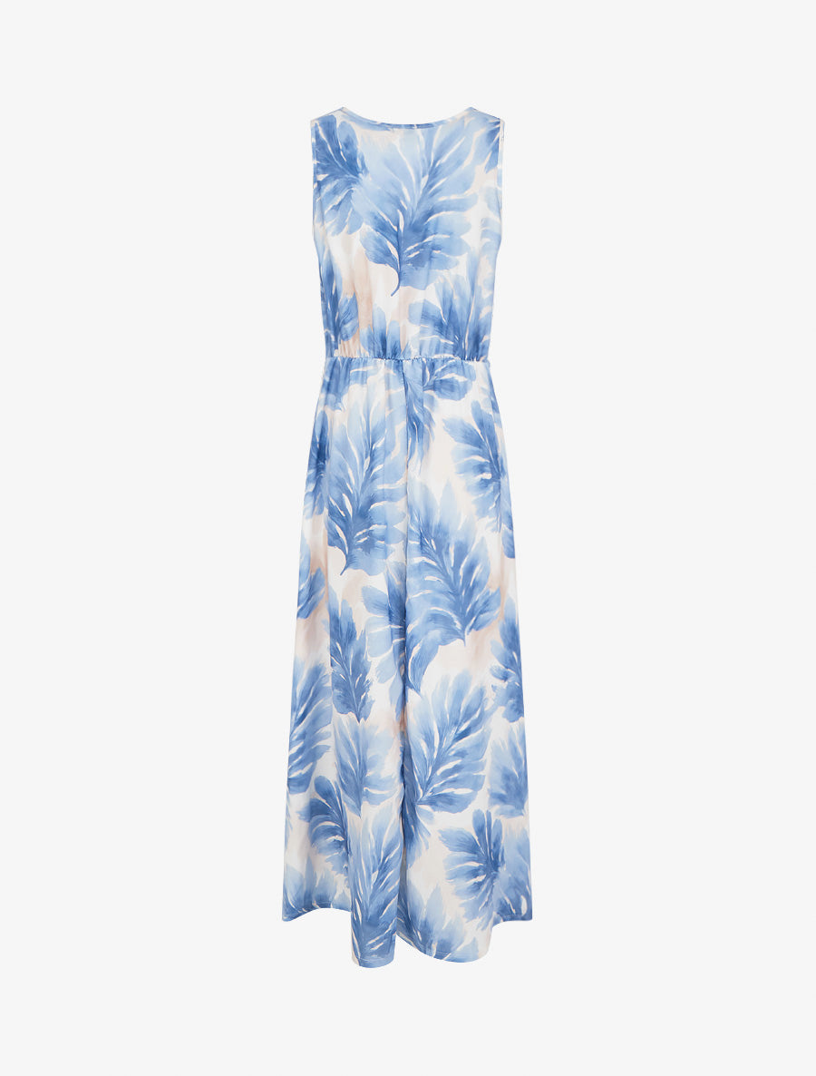 Robe imprimé feuillage à taille élastiquée - Bleu ciel - 2