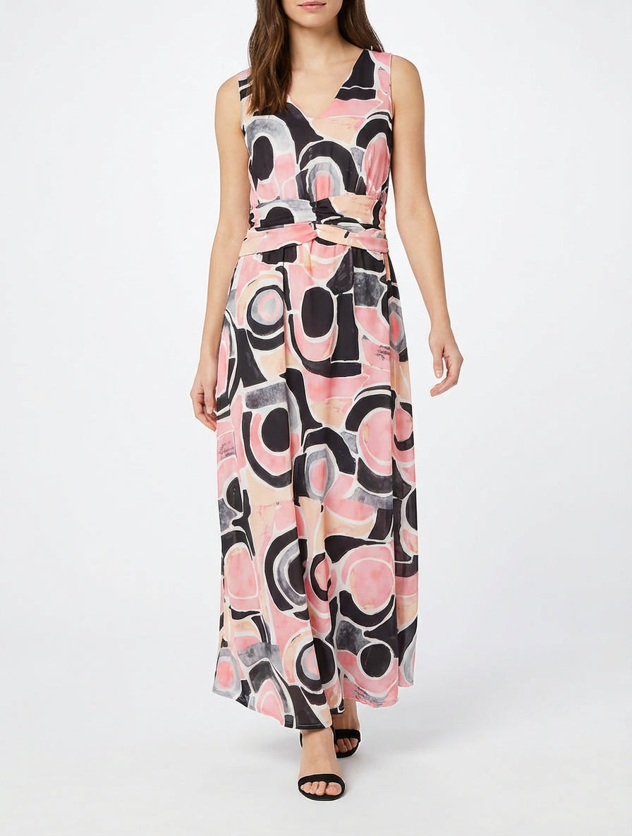 Vestido de estampado abstracto con cintura elástica - Negro
