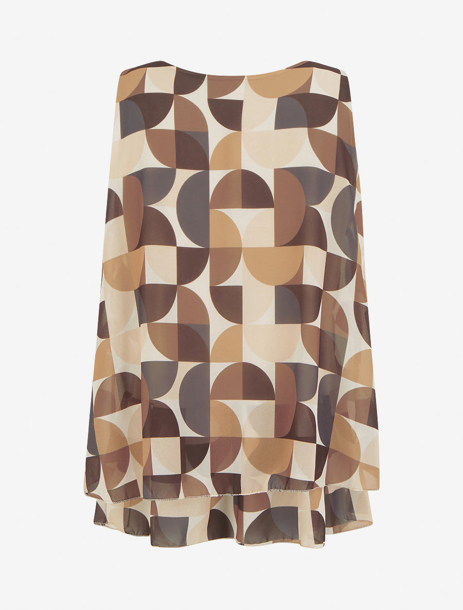 Top imprimé graphique à bords volantés - Marron - 2