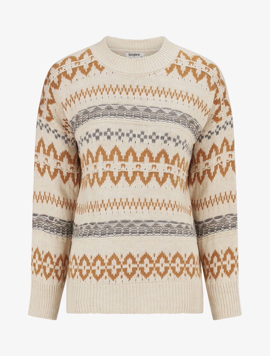 Pull en maille imprimé fantaisie - Beige - 4
