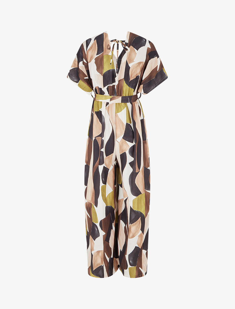 Combinaison imprimé abstrait à taille élastiquée - Noir - 2