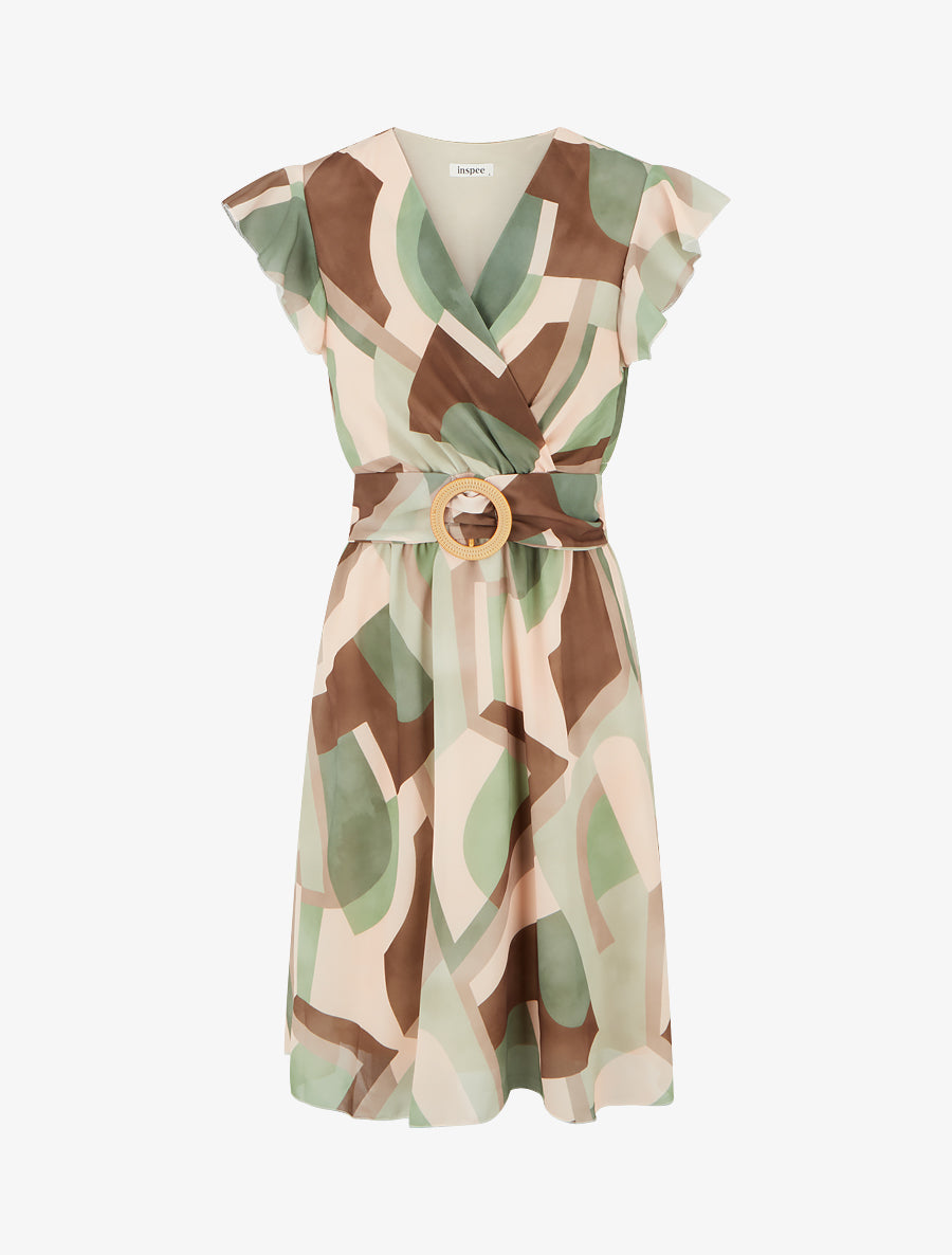Robe cache-coeur à imprimé rétro - Kaki - 1