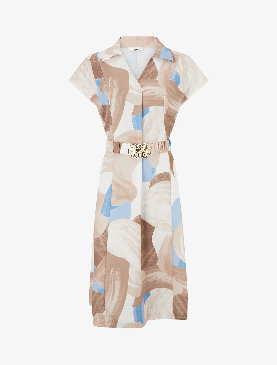 Robe droite ceinturée - Beige - 1