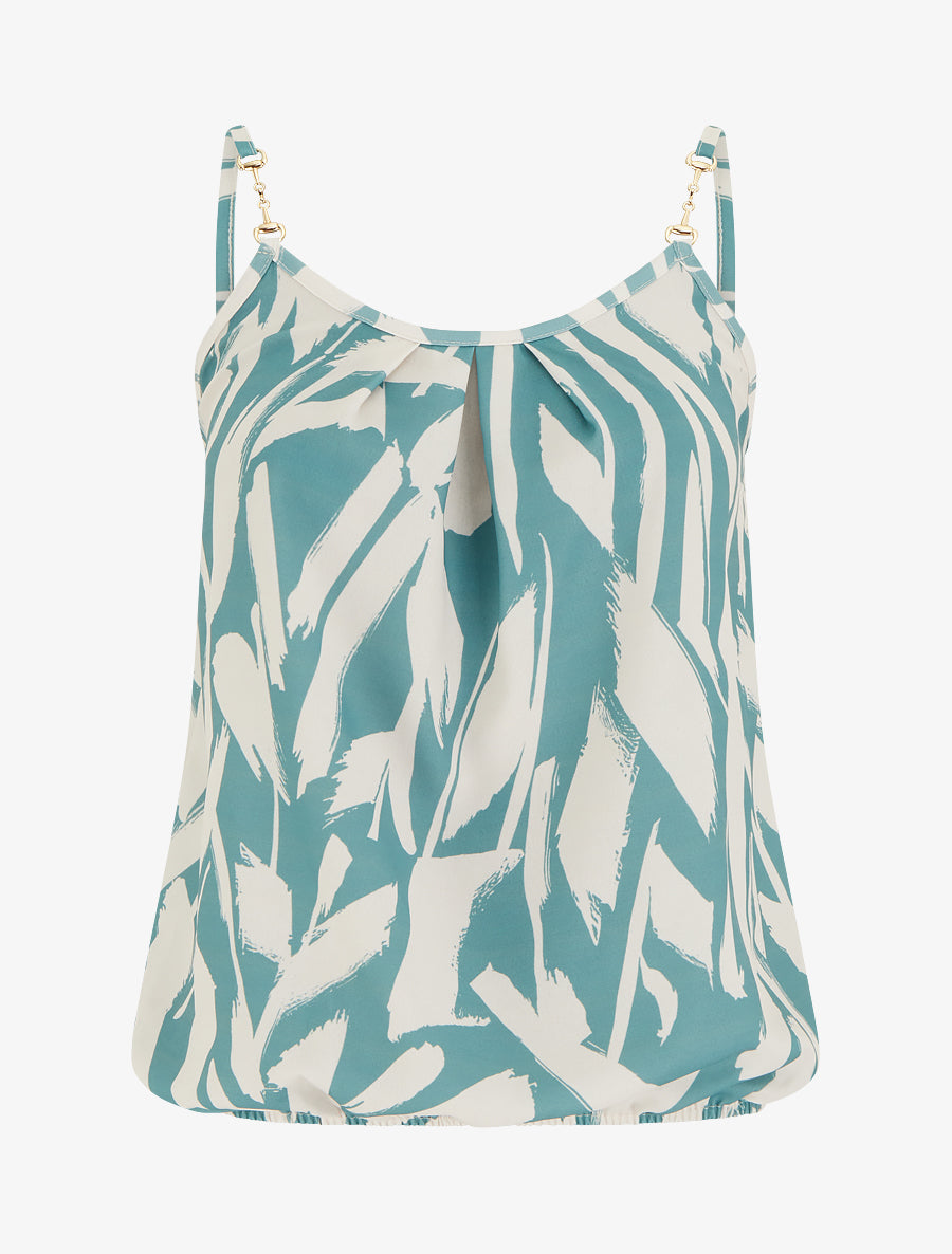 Camiseta de tirantes con estampado gráfico y tirantes joya - Verde agua