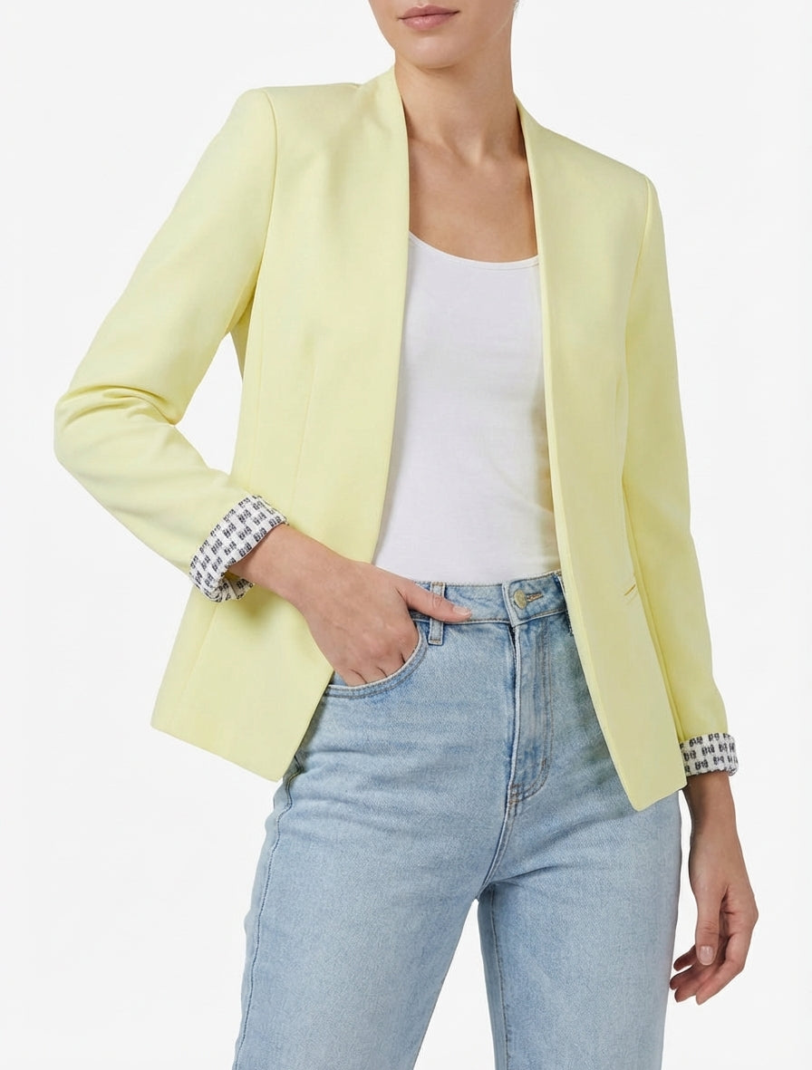Chaqueta recta con hombreras - Amarillo pastel