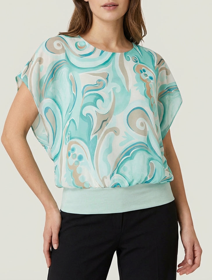 Top derecho mangas cortas estampado arabesco - Verde agua