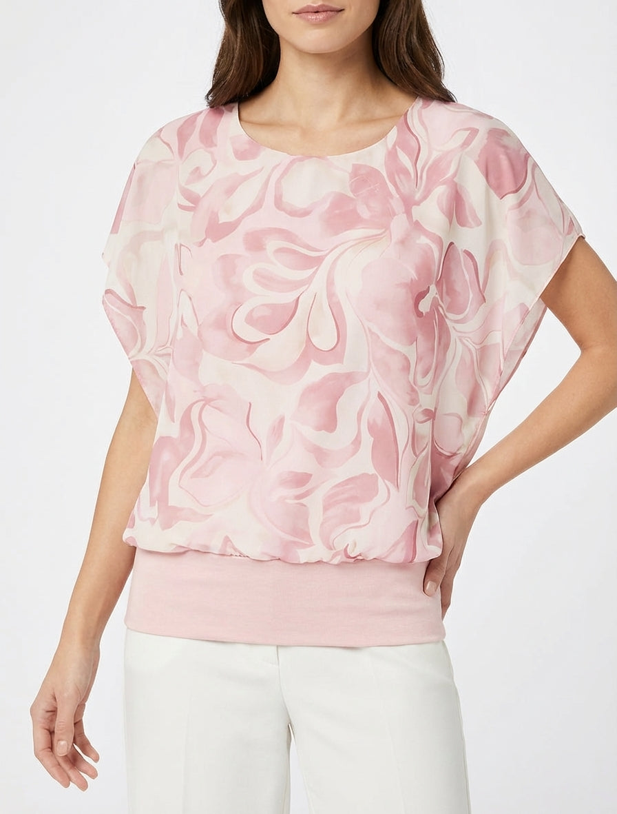 Top derecho de manga corta con estampado floral - Rosa