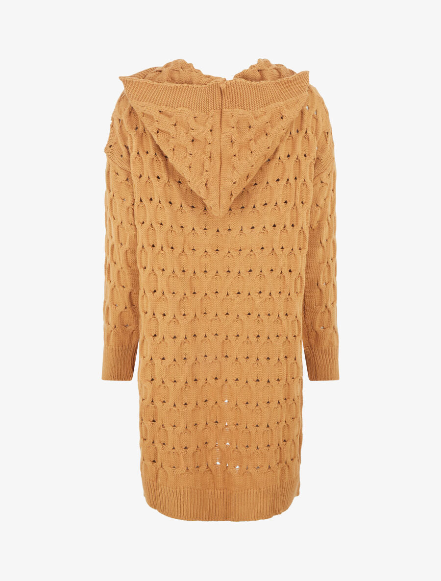 Gilet ouvert uni et torsadé - Camel - 2