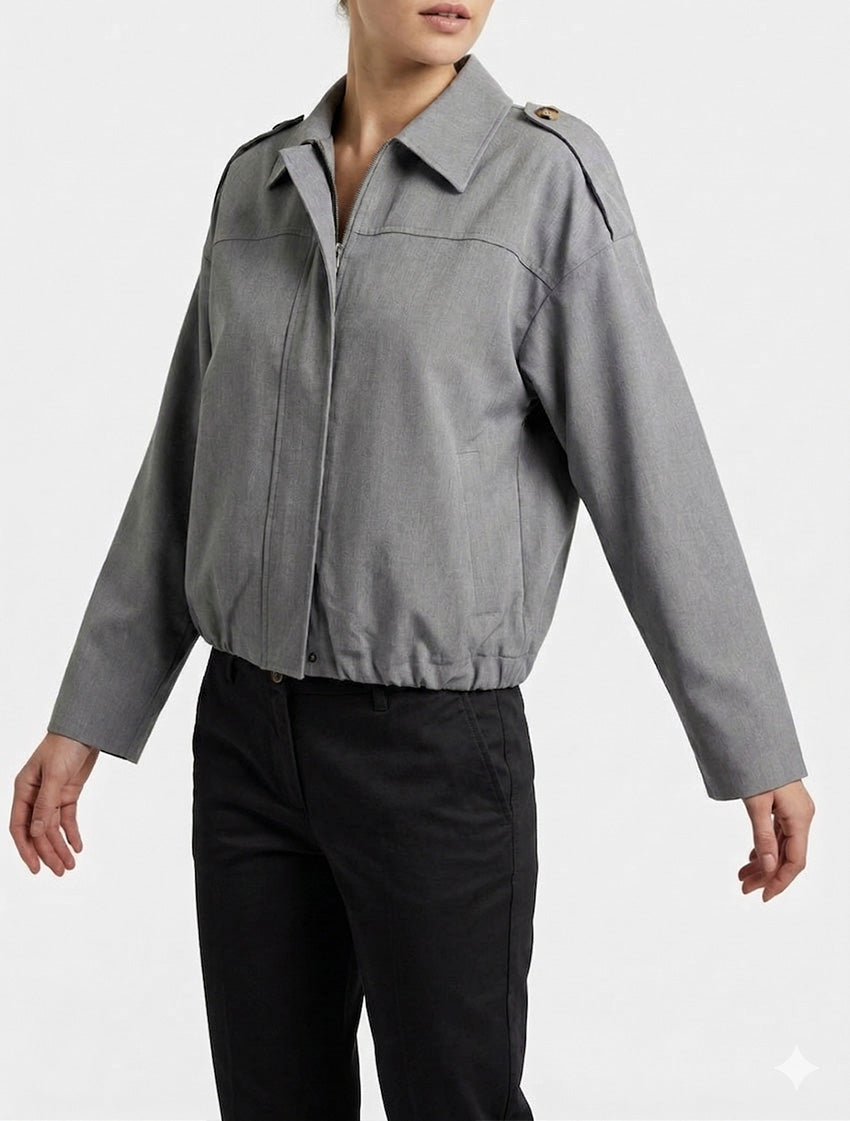 Chaqueta fluida lisa con cremallera - Gris