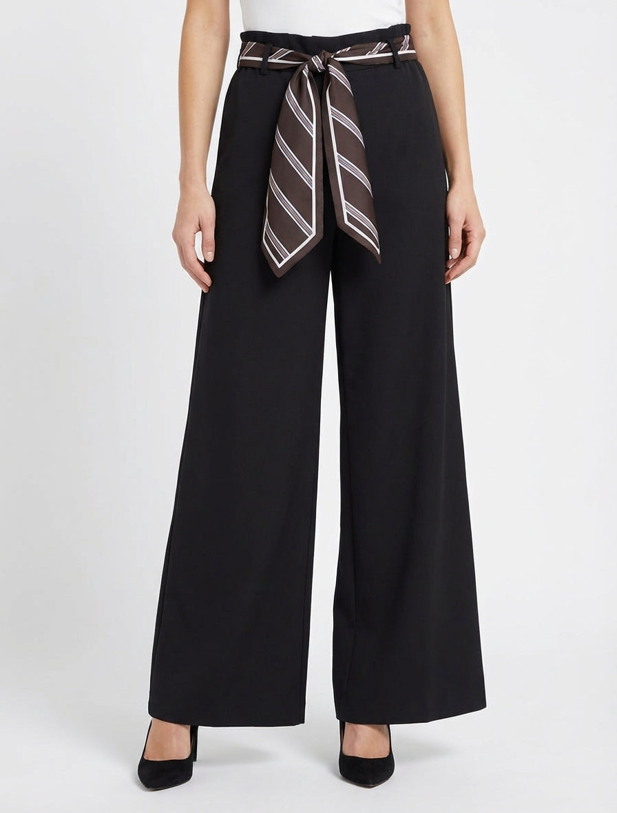 Pantalón holgado con cinturón estilo pañuelo - Negro