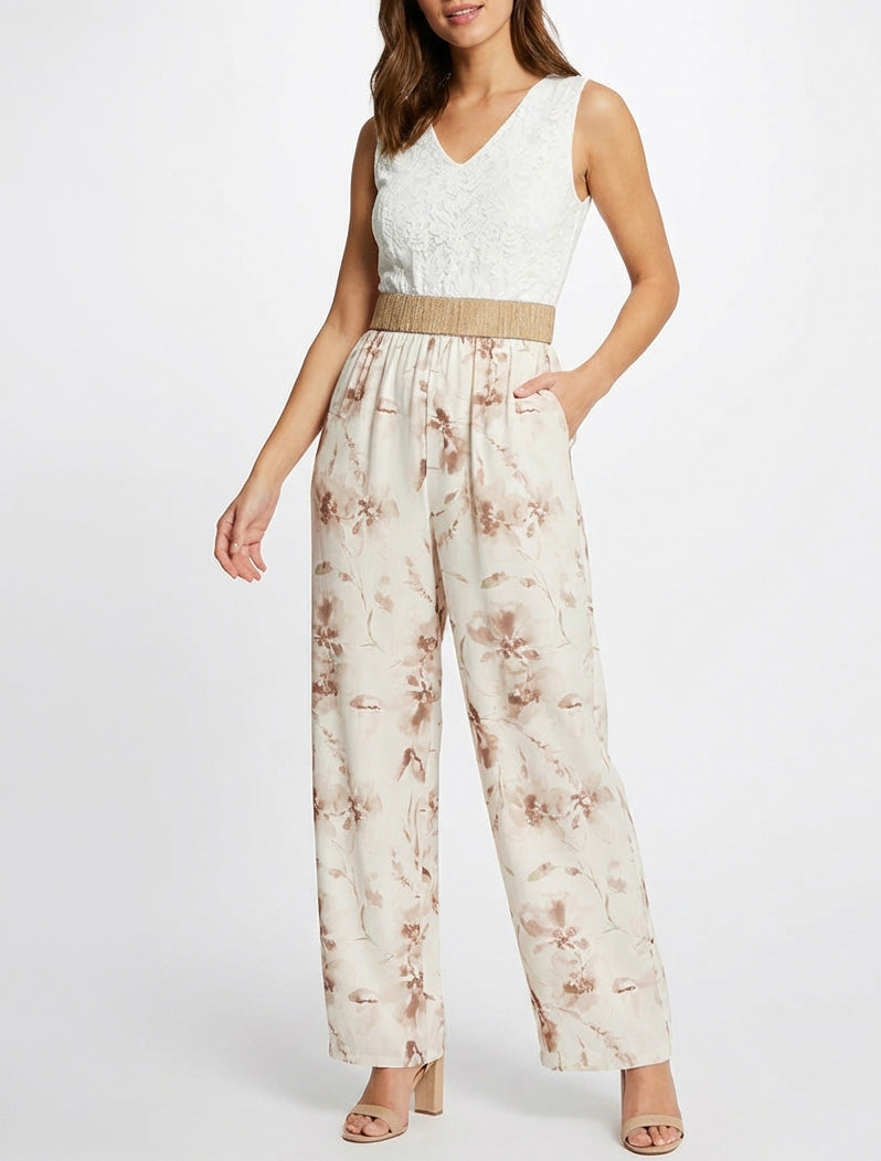 Combinación de encaje y estampado floral - Beis