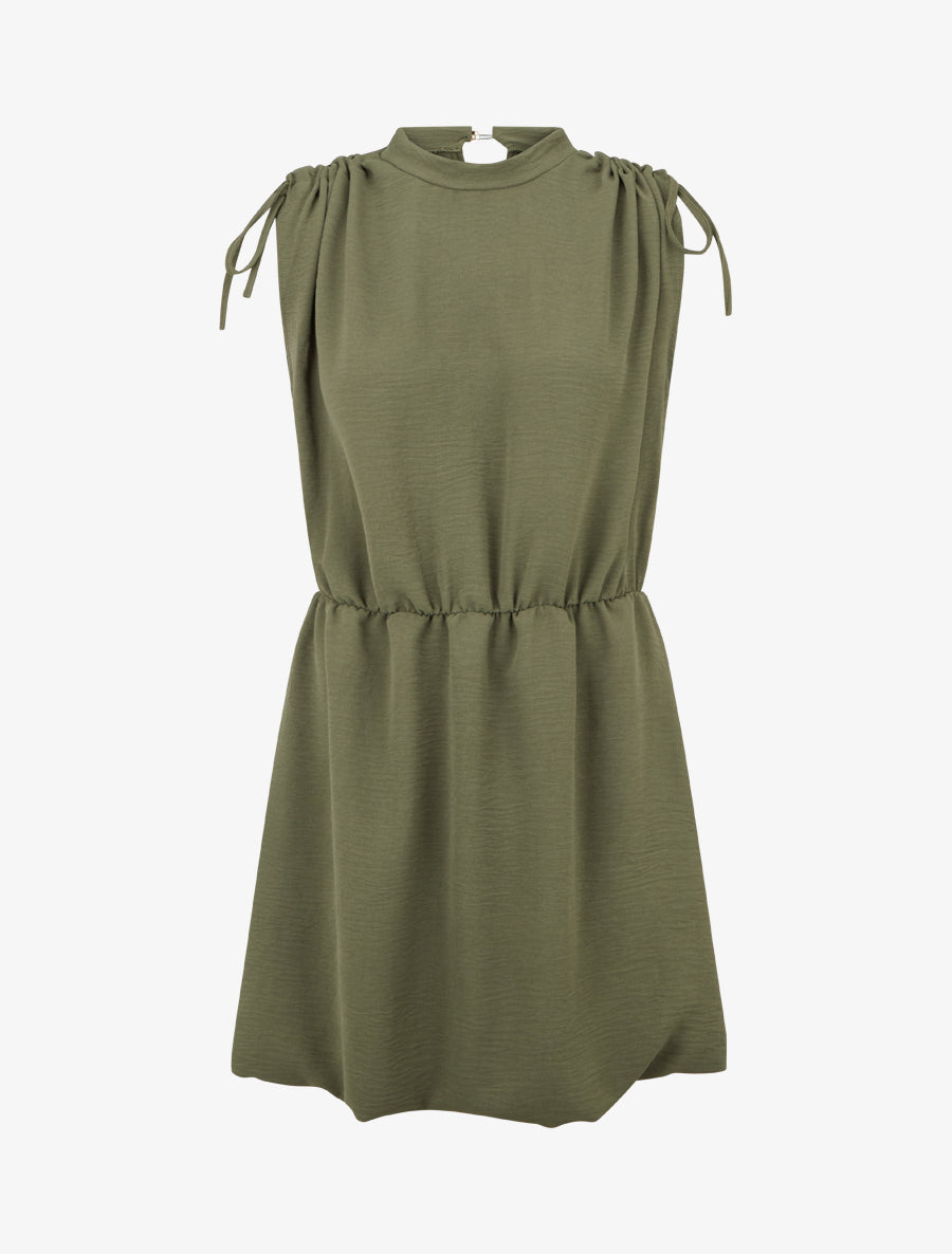 Robe évasée sans manches à épaules froncées - Kaki - 1