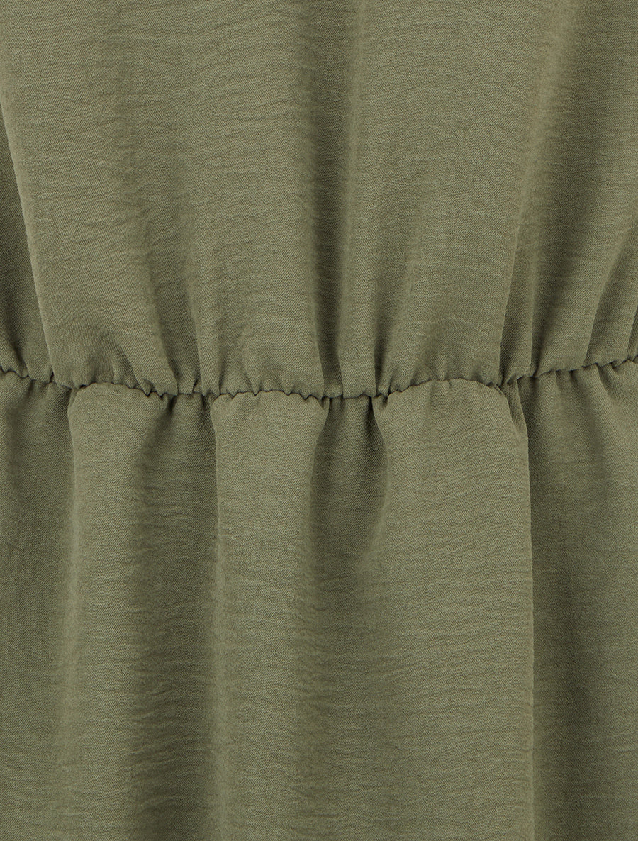 Robe évasée sans manches à épaules froncées - Kaki - 3