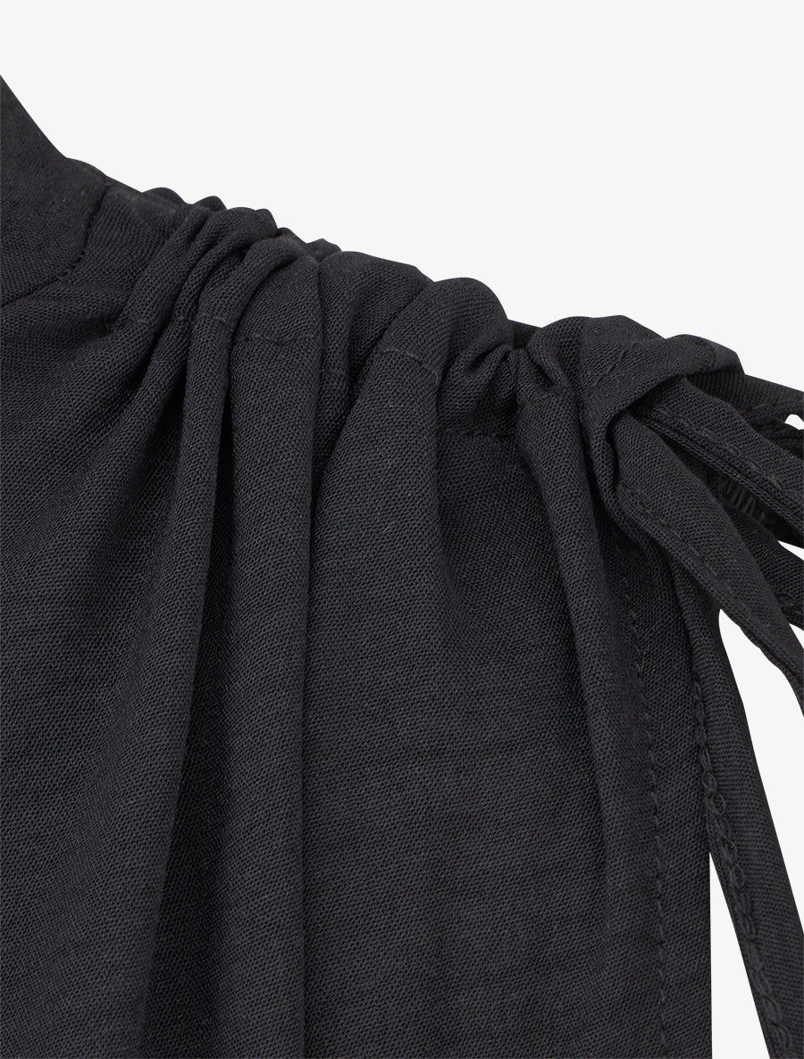 Robe évasée sans manches à épaules froncées - Noir - 3