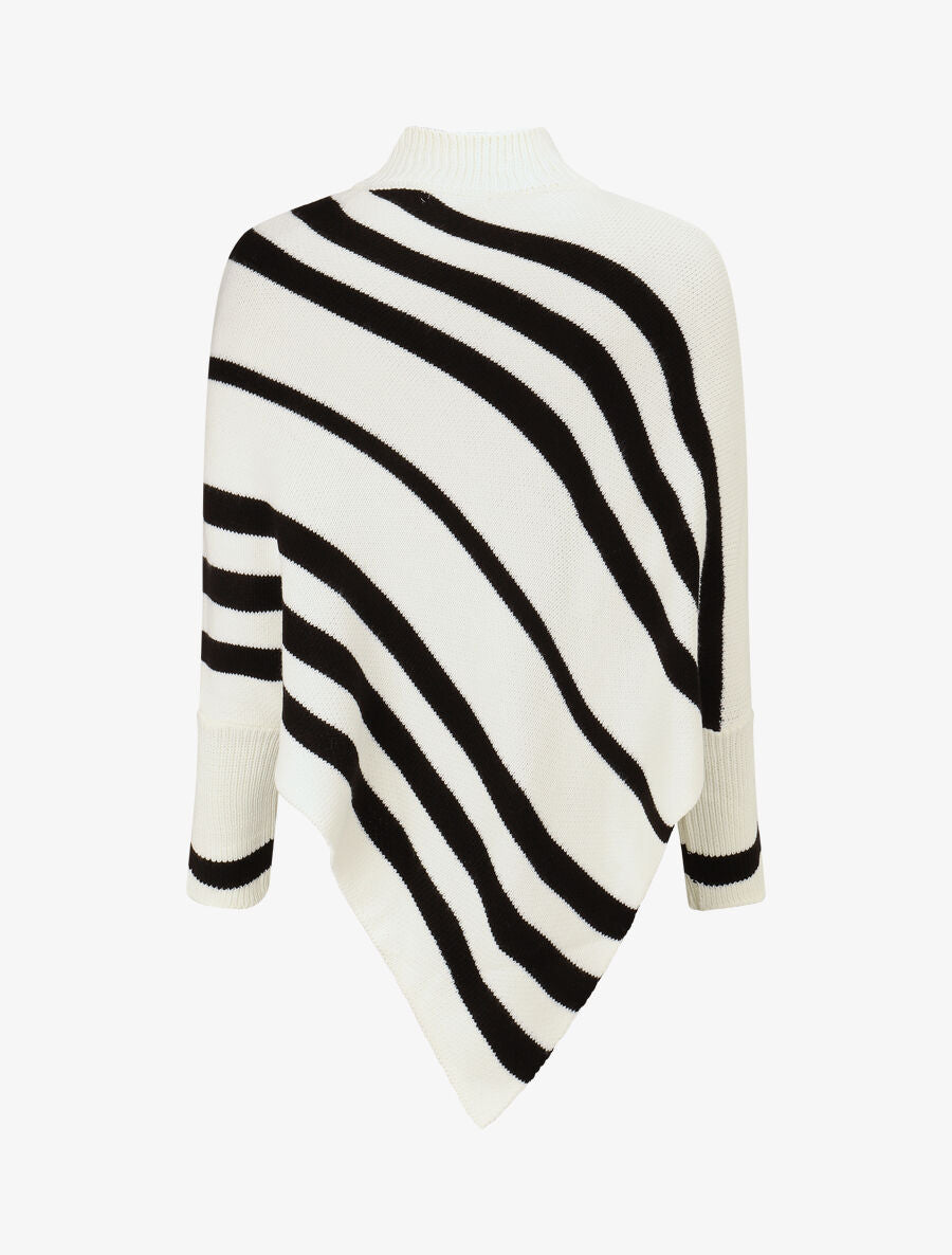 Poncho en maille rayé - Blanc - 2