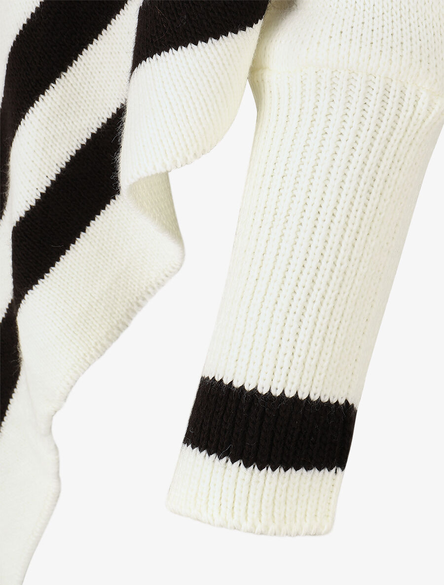 Poncho en maille rayé - Blanc - 3