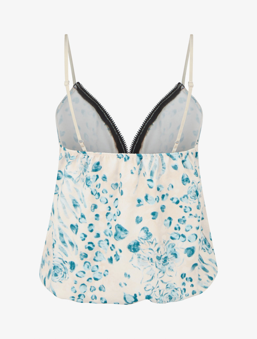 Caraco boule à zip et imprimé léopard fleuri - Bleu canard - 2