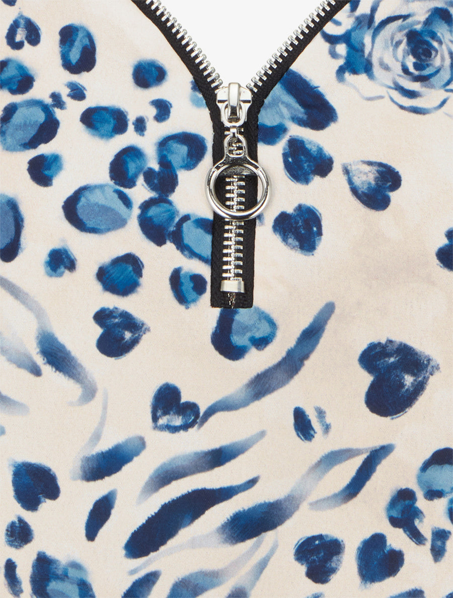 Caraco boule à zip et imprimé léopard fleuri - Marine - 3