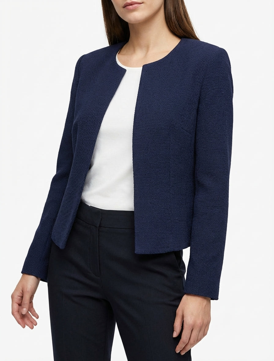 Chaqueta recta con cuello redondo y hombreras. - Marine