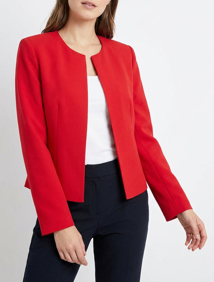 Chaqueta recta con cuello redondo y hombreras. - Rojo