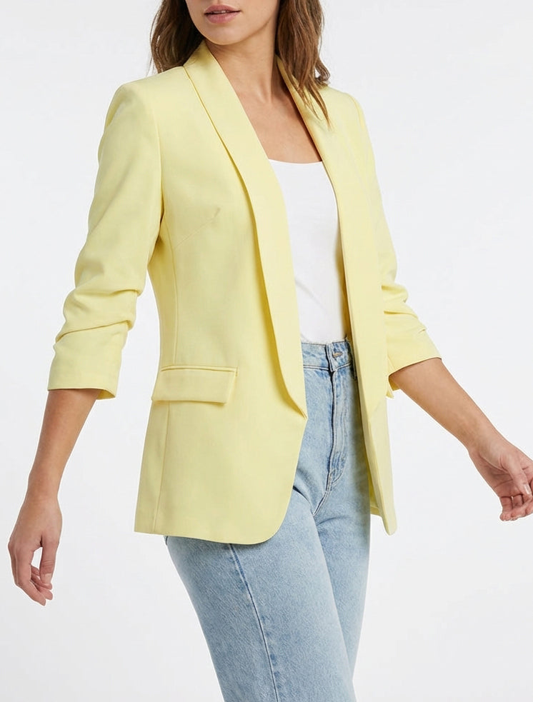 Blazer liso con mangas fruncidas - Amarillo limón