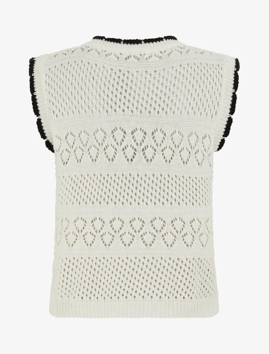 Pull sans manches à col contrastant - Blanc - 2