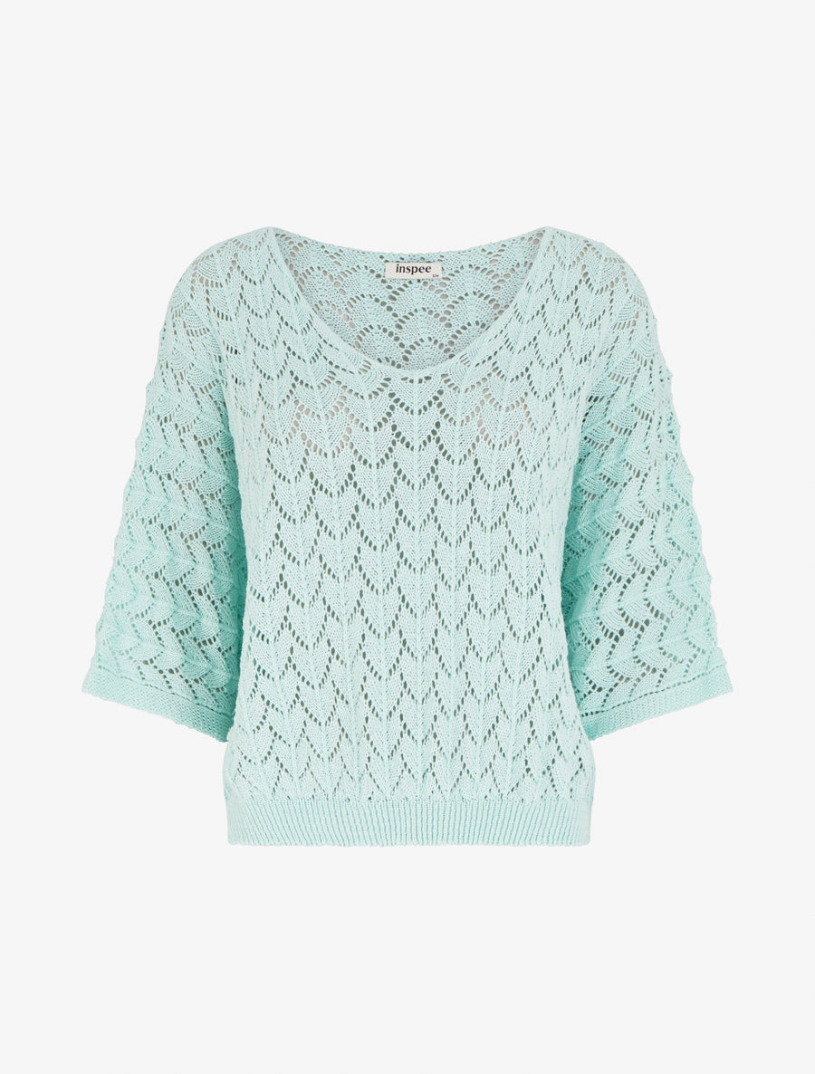 Pull ajouré manches courtes - Bleu clair - 1