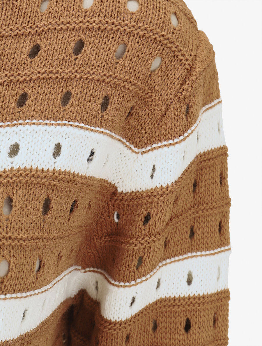 Pull en maille ajourée à rayures - Camel - 3