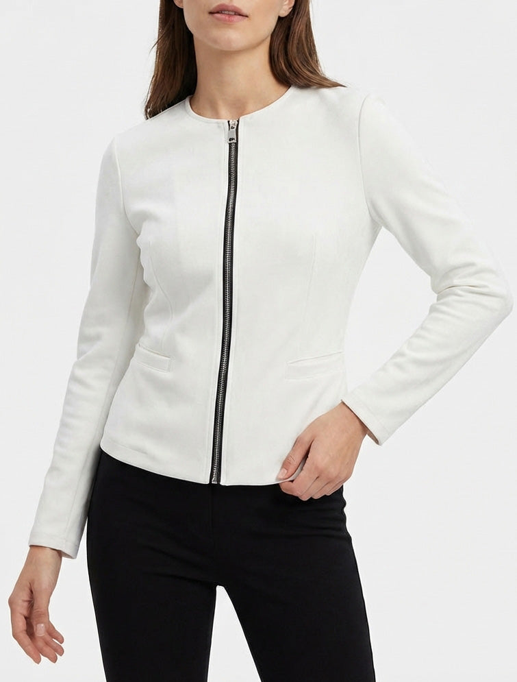 Chaqueta de ante con cremallera - Blanco