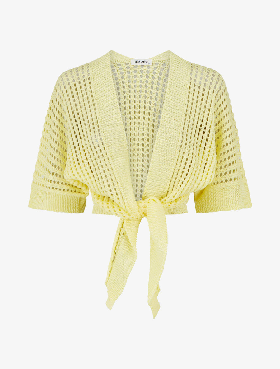 Gilet ajouré à nouer - Jaune - 1