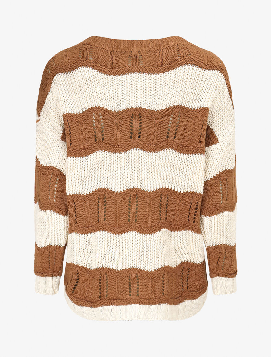 Pull en maille ajourée à rayures stylisées - Camel - 2
