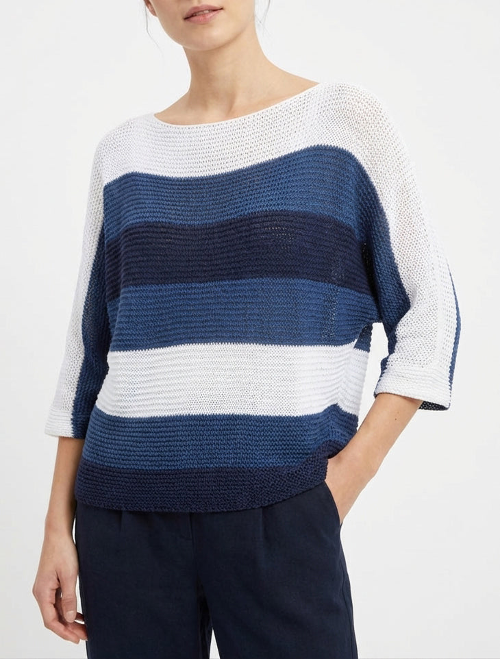 Jersey holgado a rayas con mangas 3/4. - Marine