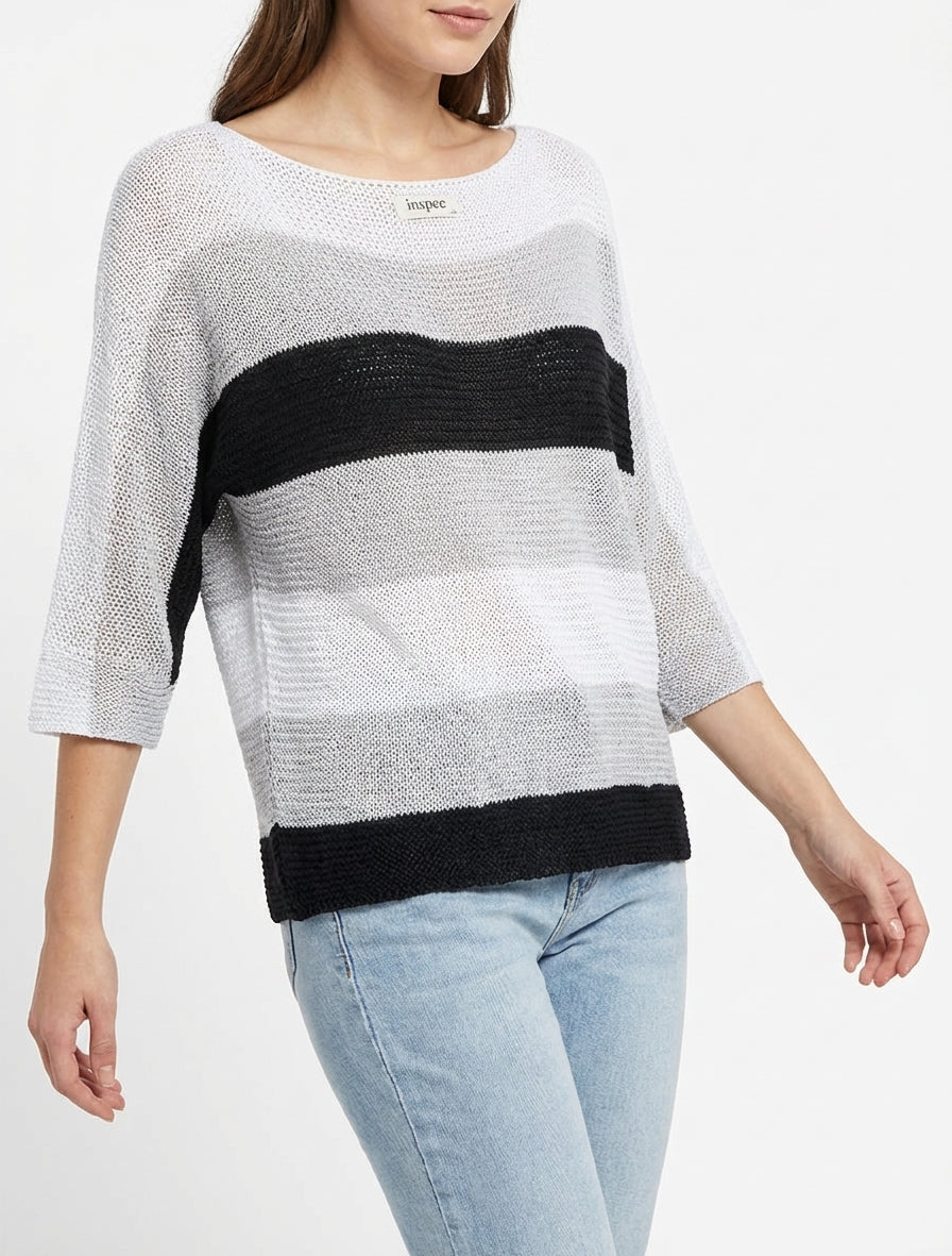 Jersey holgado a rayas con mangas 3/4. - Negro